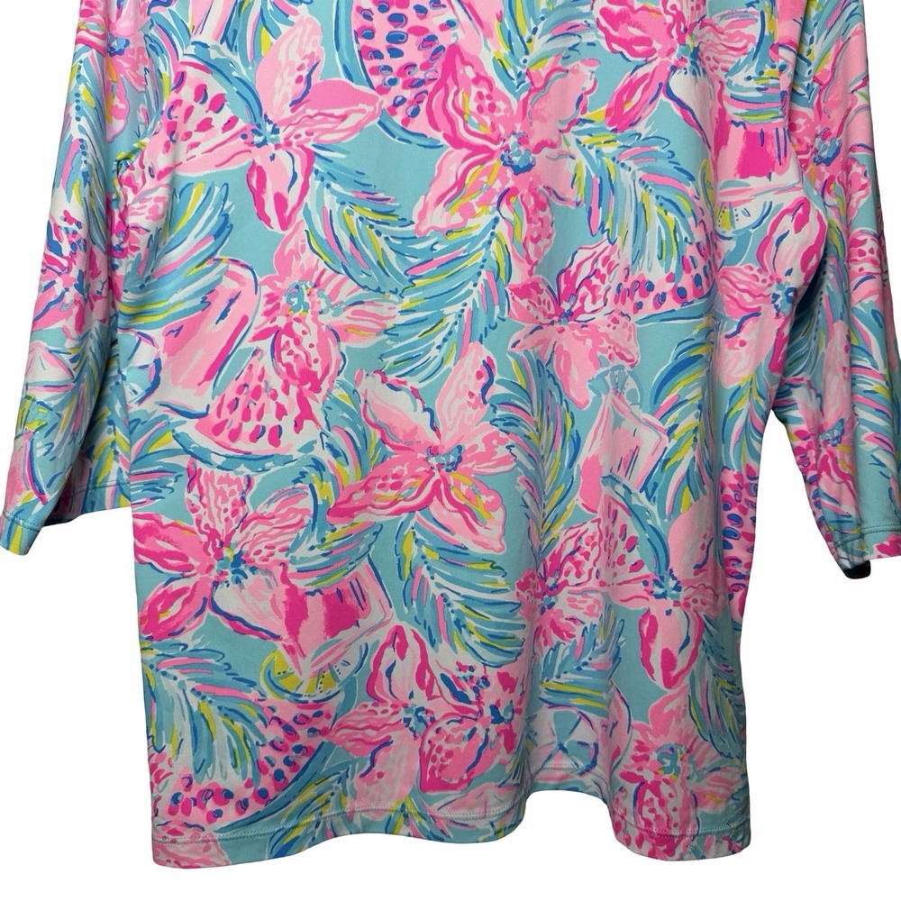 Lilly Pulitzer Karina Tunic XL ChillyLilly UPF 50+ Blue Ibiza 3/4 Sleeve Top - Picture 7 of 13